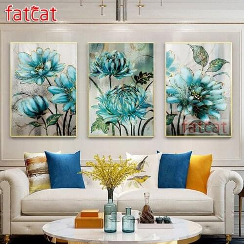 FATCAT 5d diy diamond painting blue flower full square round drill diamond embroidery rhinestone kit triptych home decor AE003