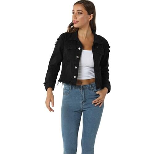 New Women Denim Jacket Boyfriend Jean Jackets Plush size Vintage Long Sleeve short Jackets Casual Loose Coat Black bomber jacket