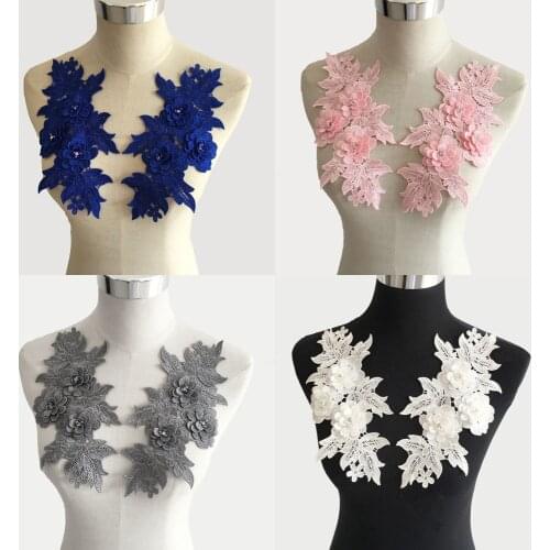 New arrive 3D flower Embroidery Applique Lace Collar Neckline DIY Sewing Rhinestone Lace Fabric Dresses Accessories Scrapbooking