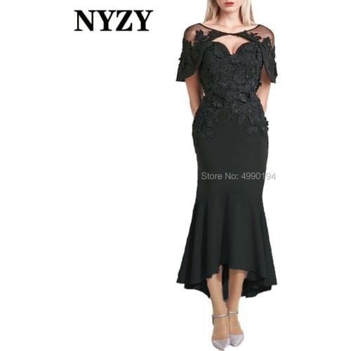 NYZY M314 High Low 2 Piece Quality Lace Black Mother of the Bride Dresses Jacket Outfits Wedding Party Dress Evening Formal Gown