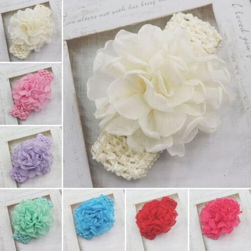 4pcs Chic Newborn Bebe Headband Burned Edges Chiffon Flowers Toddlers Elastic Solid Knitting Hair Band Hair Accessories Cheveux