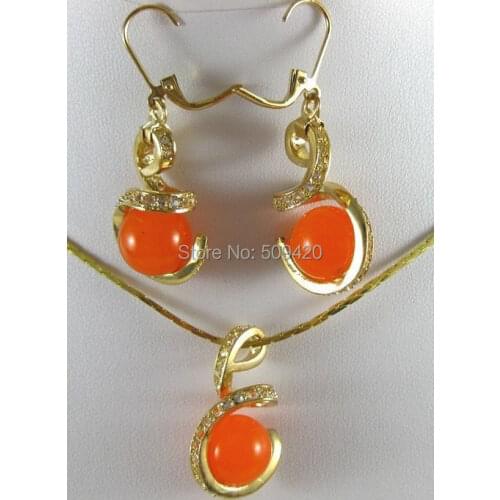 Wholesale jewe new Yellow Inlay Crystal Gold fine jewelry South Orange jade Necklace Earring