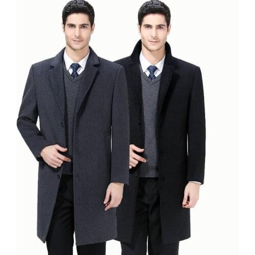 Autumn and winter New Woolen mid long Business handsome mens Formal casual Nizi black and gray 2color good quality windbreaker
