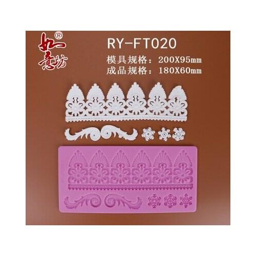 Ry-ft020 Food grade silicone mould 20x9.5cm flower snow pine sugar lace mat decoration for cupcake baking ware sugar craft mold