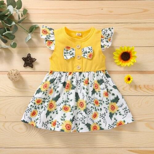 Flower Girl Dress Kids Baby Girls Clothes Lace Flying Sleeve Floral Printing Party Princess Dresses