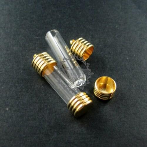 8x30mm transparent tube glass bottle 5mm mouth gold color bail perfume vial pendant wish charm DIY supplies 1850212