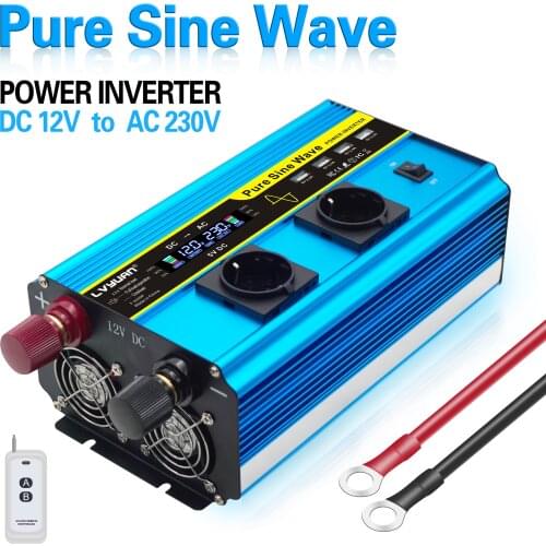 12000W Remote Control Inverter DC 12V to AC 220V 230V Pure Sine Wave Charging Adapter Converter LCD Voltage Display EU Socket