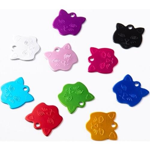 Blank 20Pcs cat head Customized Dog ID Tags Name Tags For Puppies Dog Anti-Lost Pet Nameplate For Dogs Aluminum Engraving Tags