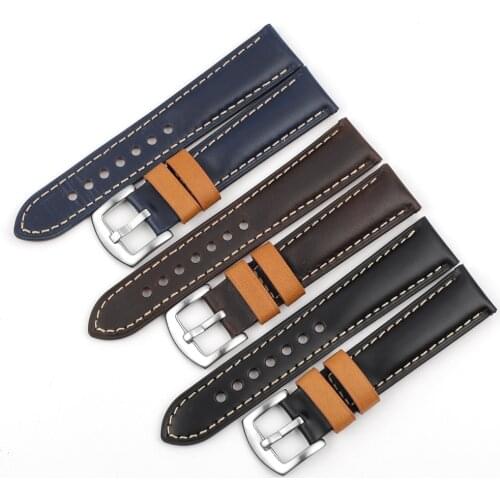 High Quality Cow Leather Watch Band 18mm 20mm 22mm 24mm Vintage Genuine Leather Watch Band Wristband Replacement for Men Watch