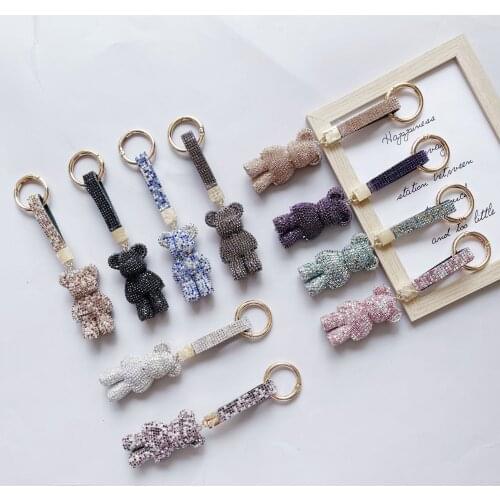 Handmade DIY Craft Rhinestone Bomgom Tassels Cartoon Popobe Gloomy Bear Keychain Cute Bag Charm Holder Cartoon Resin Key Chain