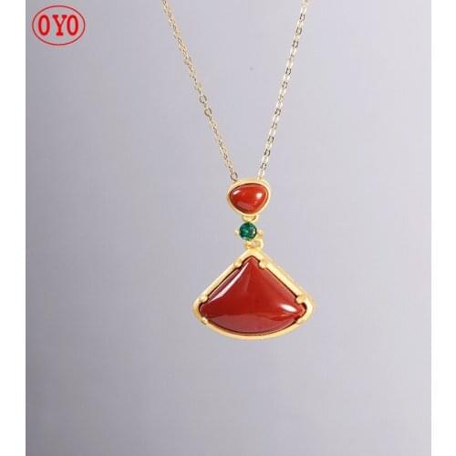S925 Silver South Red Ma Fashion Simple Womens Necklace Necklace Fan Shape Pendant