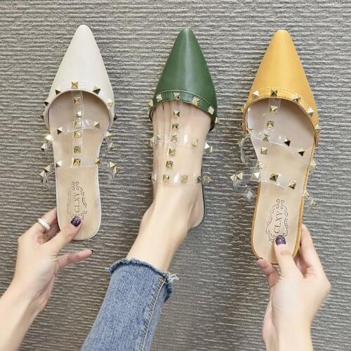 Womens Sandals 2021 Summer Rive Shoes Fashion Hollow Pointed End All-Match Baotou Slippers Comfortable Low-heeled Ladies Shoes