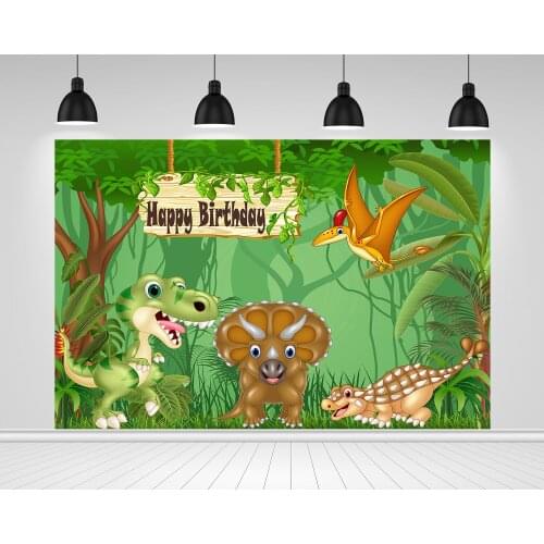 Scopiso Photography Backdrops Cartoon Happy Dinosaurs In The Jungle Kids Birthday Party Decoration Photo Background Studio Props