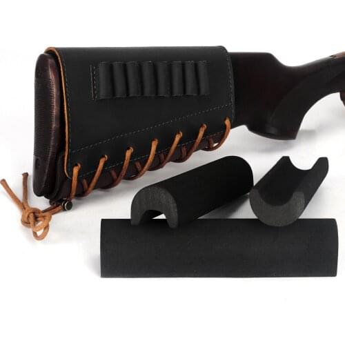 Tourbon Hunting Accessories Rifle Gun Buttstock Cheek Riser Rest Genuine Leather Ammo Cartridges Bullet Holder for Shooting