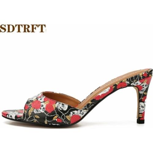 SDTRFT stilettos Slipper 8cm Thin High-Heeled shoes woman zapatos mujer Crossdresser Sandals Patent Leather Pumps Plus:36-47 48