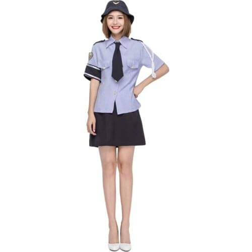 Blue Women Halloween Japanese Police Uniform Costume Female Policewoman Cosplay Purim Parade Nightclub Bar Role Play Party Dress