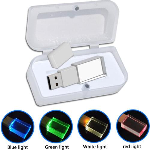New Crystal USB Flash Drive with LED Light Usb 2.0 4GB 8GB 16GB 32GB 64GB Photography Gifts Pendrive Custom Logo pen drive