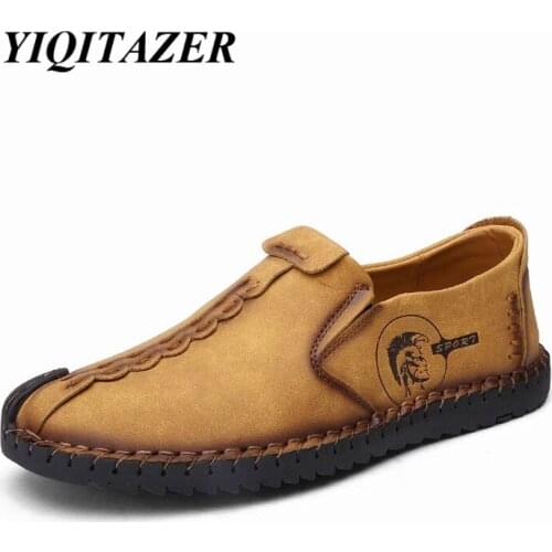 YIQITAZER 2018 Summer Rubber Soles Shoes Men Shoes Casual,Slipon Light Soft Loafers Man Shoes Leather Yellow Black