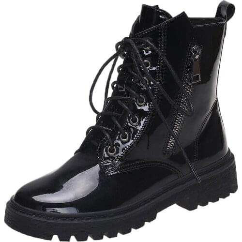 Women Ankle Boots Black Leather 2021 New Fashion Autumn Punk Motorcycle Non-slip Waterproof Female Platform Booties Casual Shoes