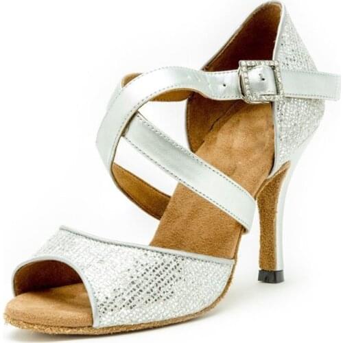 Evkoodance Professional Women Dance Shoes Latin Girls Modern Ballroom Dance Shoes Silver 6cm Heel Soft SoleDancing Shoes