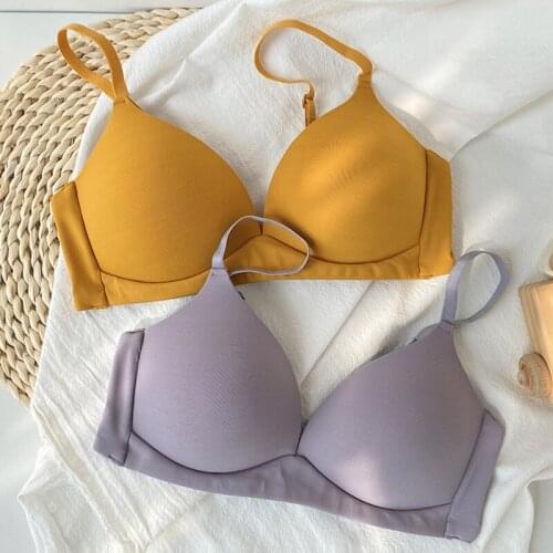 Rosheart Women Fashion Yellow Purple Wireless Padded Bras Sexy One-Piece Bras Underwear Cup A B Female Maiden Seamless Bras