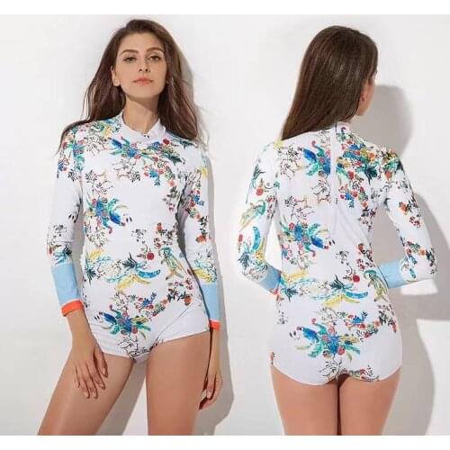 Long Sleeve Rashguard Women Zipper Swimwear Dot Print Surf Wear Uv Swimwear Blue Diving Suit High Ncek Surf Clothes Windsurf