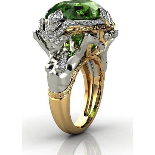 2020 Personality Fashion Wedding Band Geometric Olive Green Cubic Zirconia Rings for Women Bridal Jewelry Big Gold Color