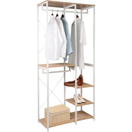 1PC Wood Steel Coat Rack Floor Standing Clothes Hanging Storage Shelf Clothes Hanger Racks Shoe Rack Bedroom Furniture