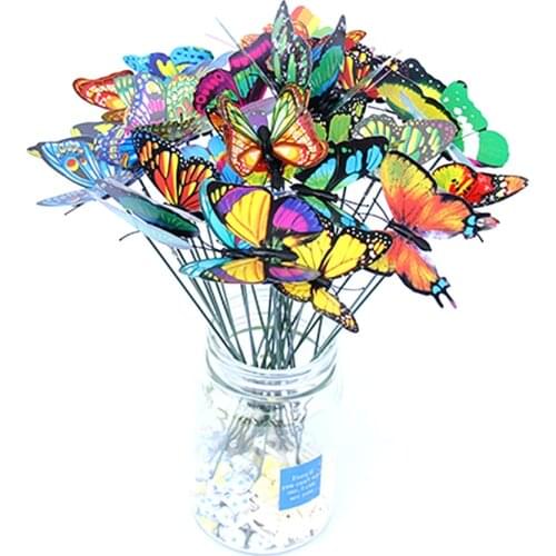10PCS Miniature 7CM PVC Butterfly Colorful Gardening Stakes Garden Ornament Outdoor Pots Decoration Flower Arrangement Decor DIY