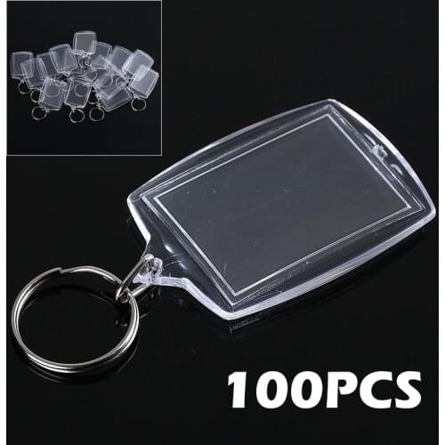 100pcs/kit Acrylic Keychain Blank Insert Key Chain Ring Insert Photo Passport Keychains for Car Decor Kids Gift 46*33mm