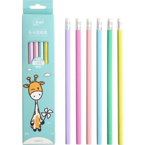 12pcs cartoon box pencil student writing HB pencil with rubber Festival prize gift pencil