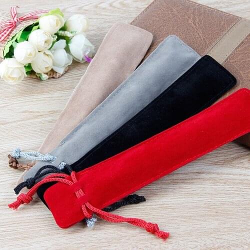 5pcs Multi-color Thick Flocking Pen Bag Velvet Double-faced Fluffy Pen Gift Bags Drawstring Beam Mouth Storage Bag Stationery