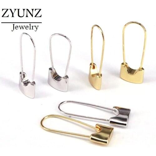 6 Pairs, Gold Silver Color for Women Brincos Safety Pin Hoop Earrings Copper Trendy Gift Party Jewelry