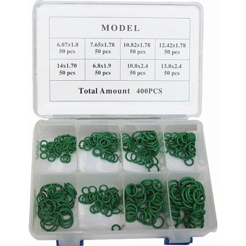 8 Sizes 400pcs HNBR R134a Car A/C Gaskets O-Rings Assortment Set Kit Green