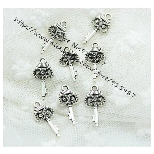 80pcs/lot 11*21mm Antique Color Vintage Metal Alloy lovely mini Hollow owl Keys Charms Jewelry Pendant Making D0525