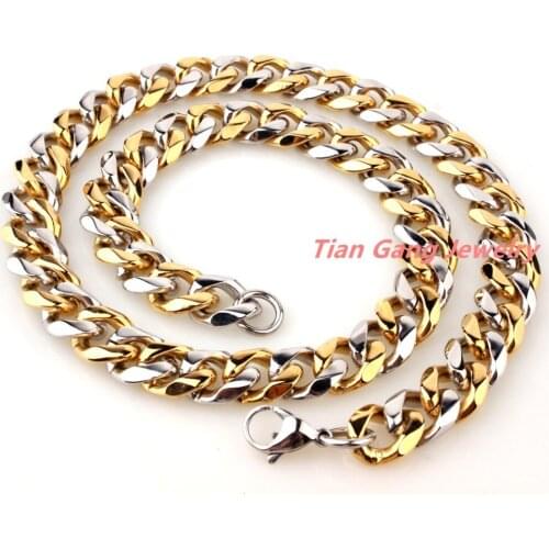 316L Stainless Steel Silver Color Gold Color Curb Cuban Chain Necklace Bracelet For Mens And Boys 7-40" 15mm Popular Xmas Gift