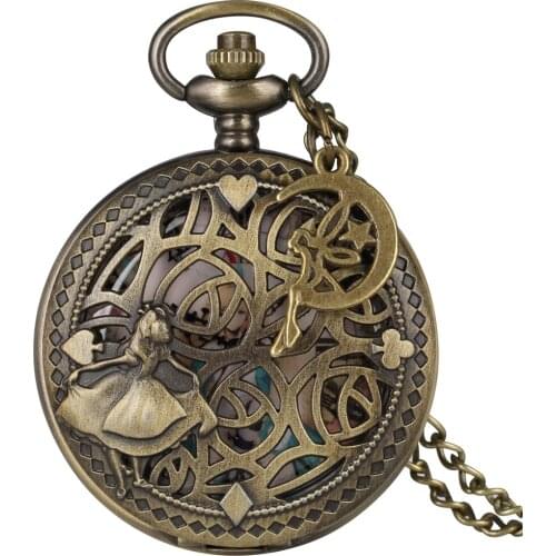 Antique Bronze Beautiful Faery Lovely Princess Pocket Watch Necklace Chain With Small Pendant Clock Xmas Gifts For Women Girl