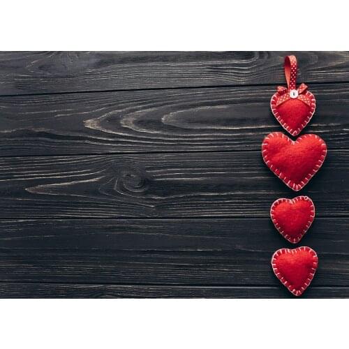 Black Wooden Board Red Heart Photo Backdrop Vinyl Cloth Photography Photoshoot Background for Children Baby Portrait Studio
