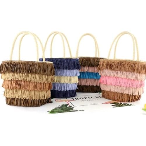 Color tassel paper rope straw bag portable woven beach bag casual female bag womens designer bags handbags