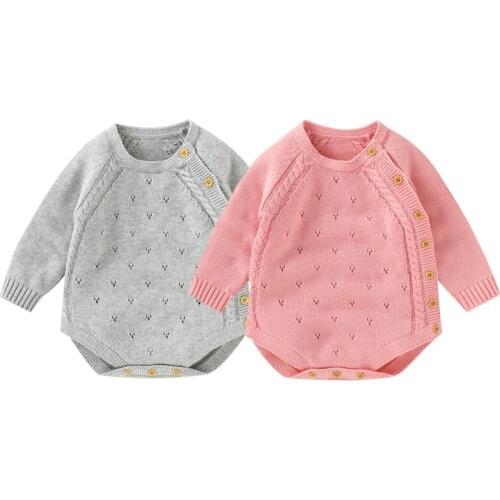 Spring Autumn Newborn Baby Girls Knitting Jumpsuit Toddler Baby Girl Knitting Romper Solid Color Hollow Out Baby Girls Clothes