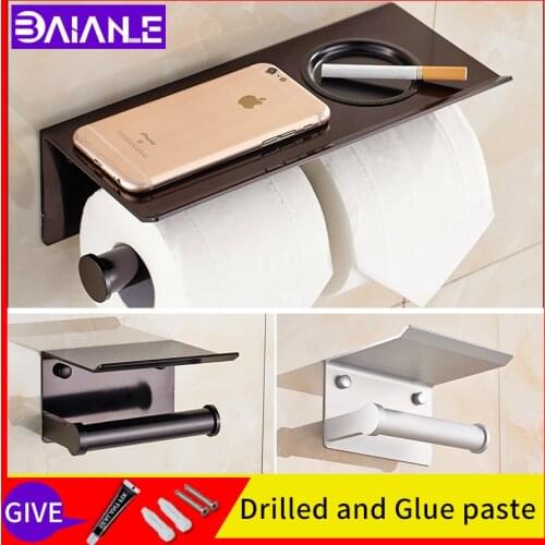 Toilet paper holders black thickening Lengthen tissue holder wall mounted no screws washroom roll holder Mobile phone rack