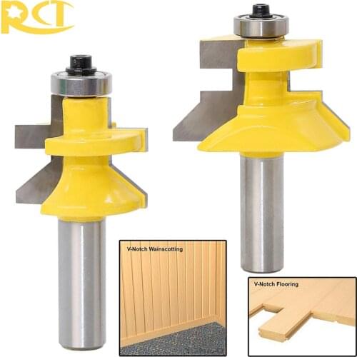 RCT 2pcs Bearings Lock Miter Router Bit Milling Cutters Carbide Wood Cutter For Plywood Woodworking Engraving Machine Tools
