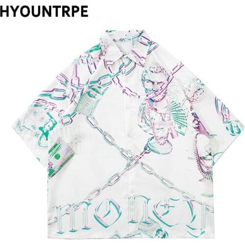 Mens Harajuku Hip Hop Printed Hawaiian Shirt Unsex Fashion Summer Casual Short Sleeve Turn Down Vintage Tops Streetwear Shirts