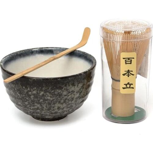 Hot Sale 3pcs sets Bamboo Matcha Tea Ceremony Gift Set with Ceramic Tea Bowl Scoop Powder Whisk Chasen Japanese Teaware Present