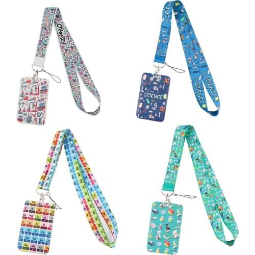 JF1067 Chemistry Cartoon Neck Strap Lanyards Keychain Holder ID Card Passport Hanging Rope Lariat Lanyard Teacher Student Gift