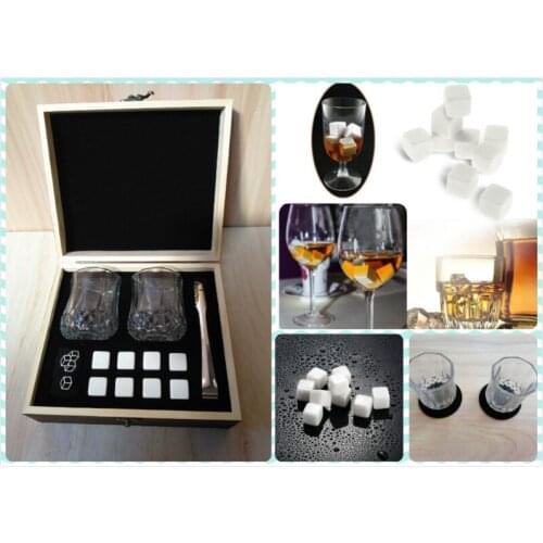 Whisky Stones Gift Set Reusable Whisky Ice Cubes Glasses Whiskey Rocks Cooling Stones Wooden Gift Box Best Gifts for Men