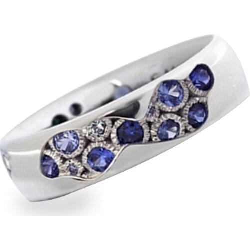Classic New Hot Selling Simple Men and Women Inlaid Blue Crystal Ring Promise Rings for Unisex Jewelry Whole Sale