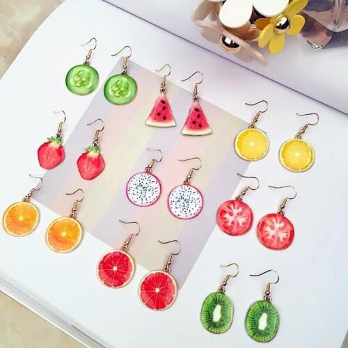 Creative Womens Summer Watermelon Fruit Jewelry Earrings Fashion Strawberry Grapefruit Kiwi Fruit Pineapple Girl Earrings Gift