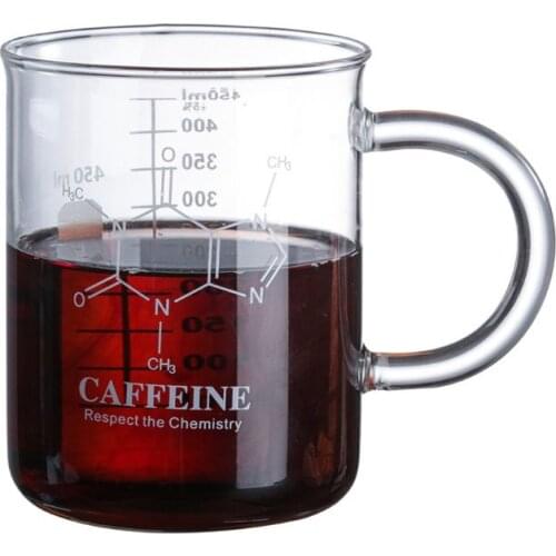 Caffeine Beaker Mug Graduated Beaker Mug with Handle Borosilicate Glass Multi-Function Food Grade Measuring Cup