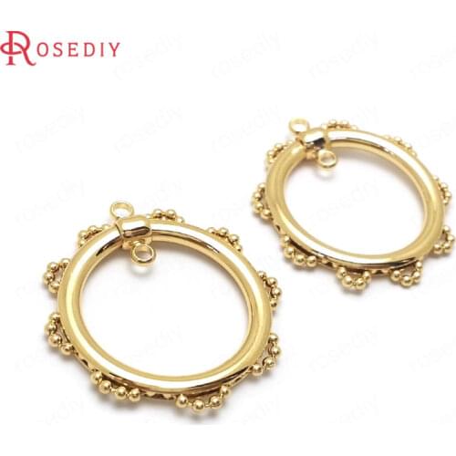 36010)6PCS 30x28MM 24K Gold Color Brass Round Earrings Connector Charms High Quality Diy Jewelry Findings Accessories
